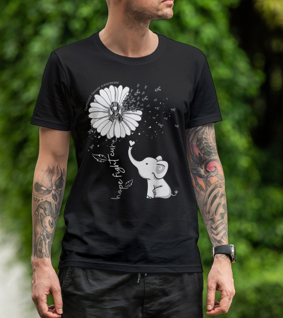 Carcinoid Cancer Awareness Hope Fight Cure Elephant With Daisy T-Shirt