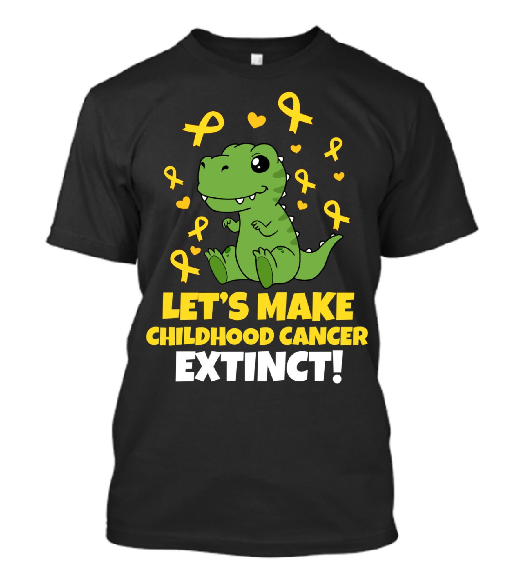 Let's Make Childhood Cancer Extinct Dinosaur Ribbon Hearts T-Shirt