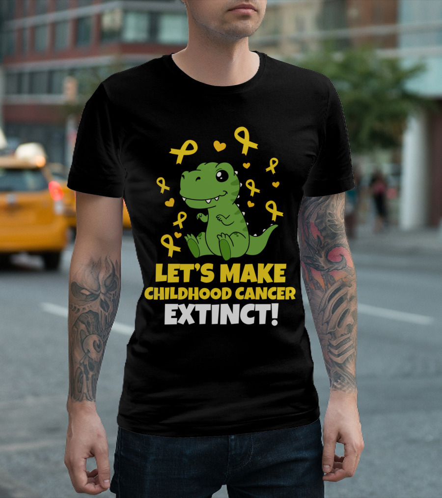 Let's Make Childhood Cancer Extinct Dinosaur Ribbon Hearts T-Shirt