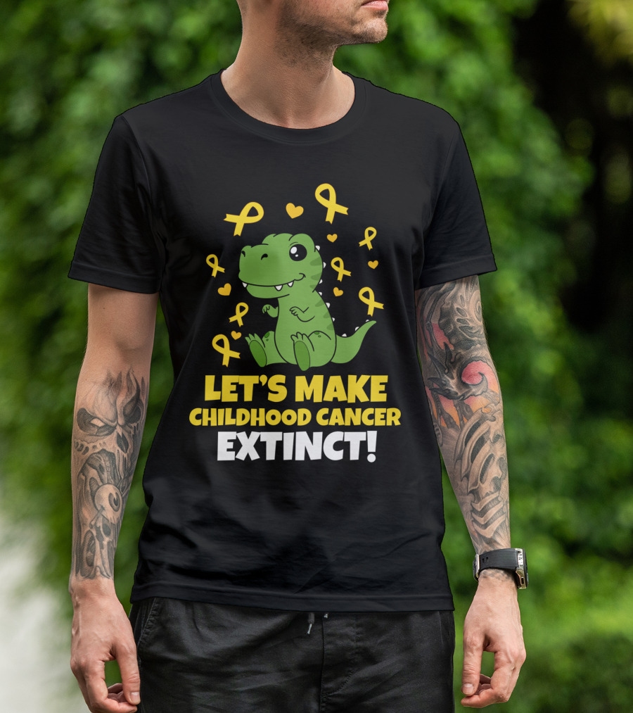 Let's Make Childhood Cancer Extinct Dinosaur Ribbon Hearts T-Shirt