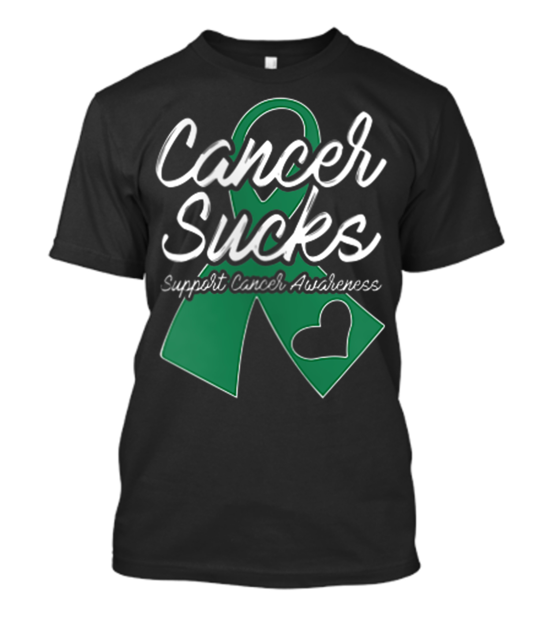 Cancer Sucks Support Cancer Awareness Green Ribbon With Heart T-Shirt