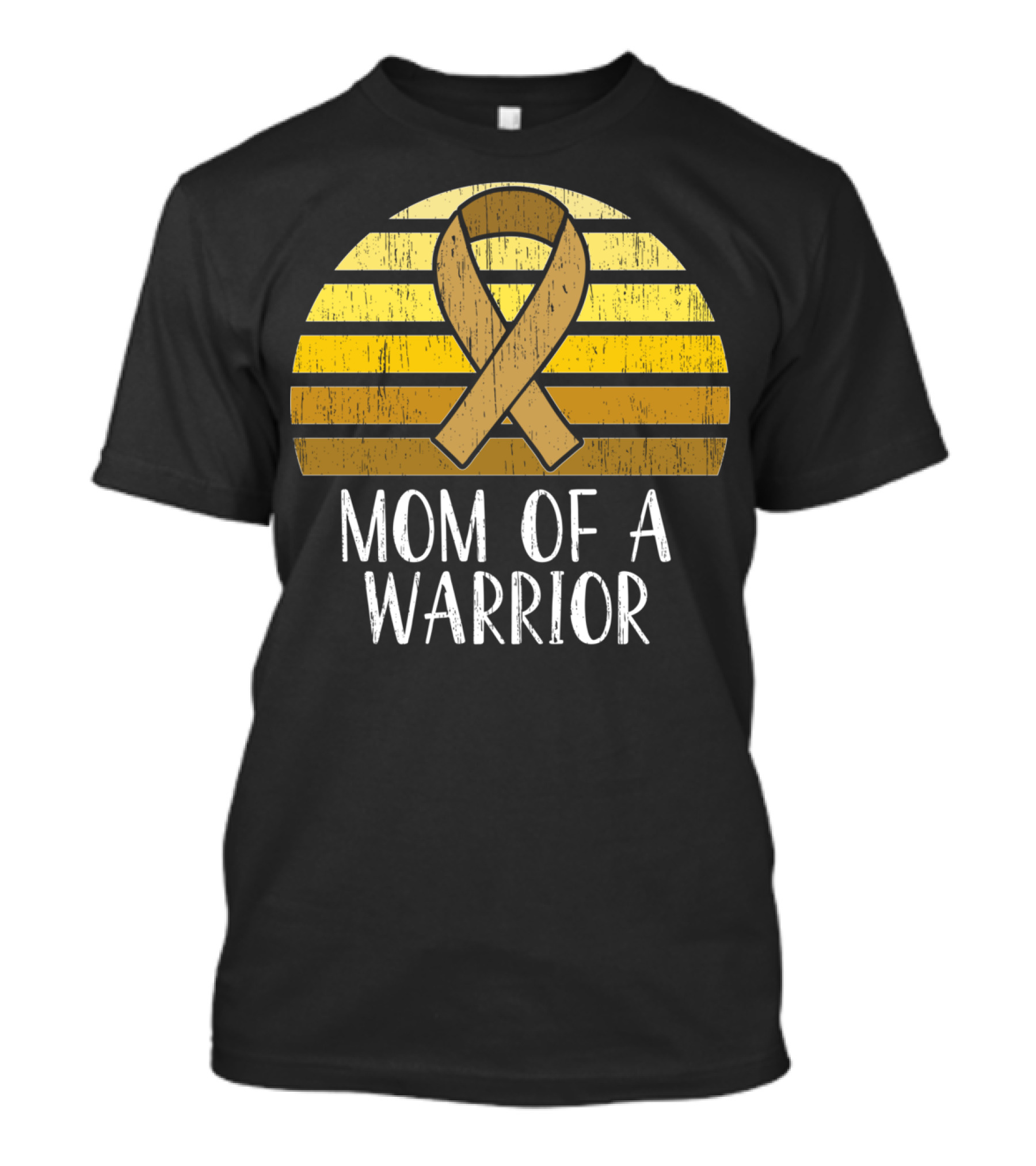 Mom Of A Warrior Childhood Cancer Awareness Yellow Ribbon Sunburst T-Shirt