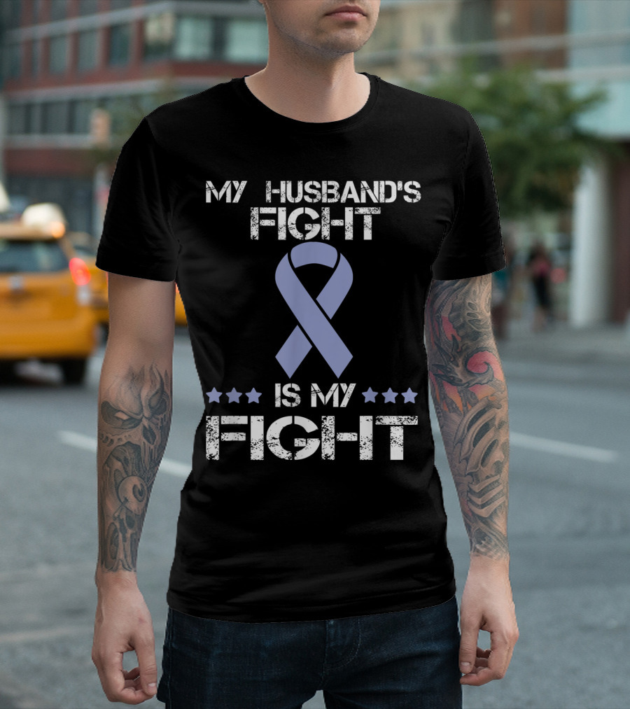 My Husband's Fight Is My Fight Esophageal Cancer Awareness Ribbon Stars T-Shirt