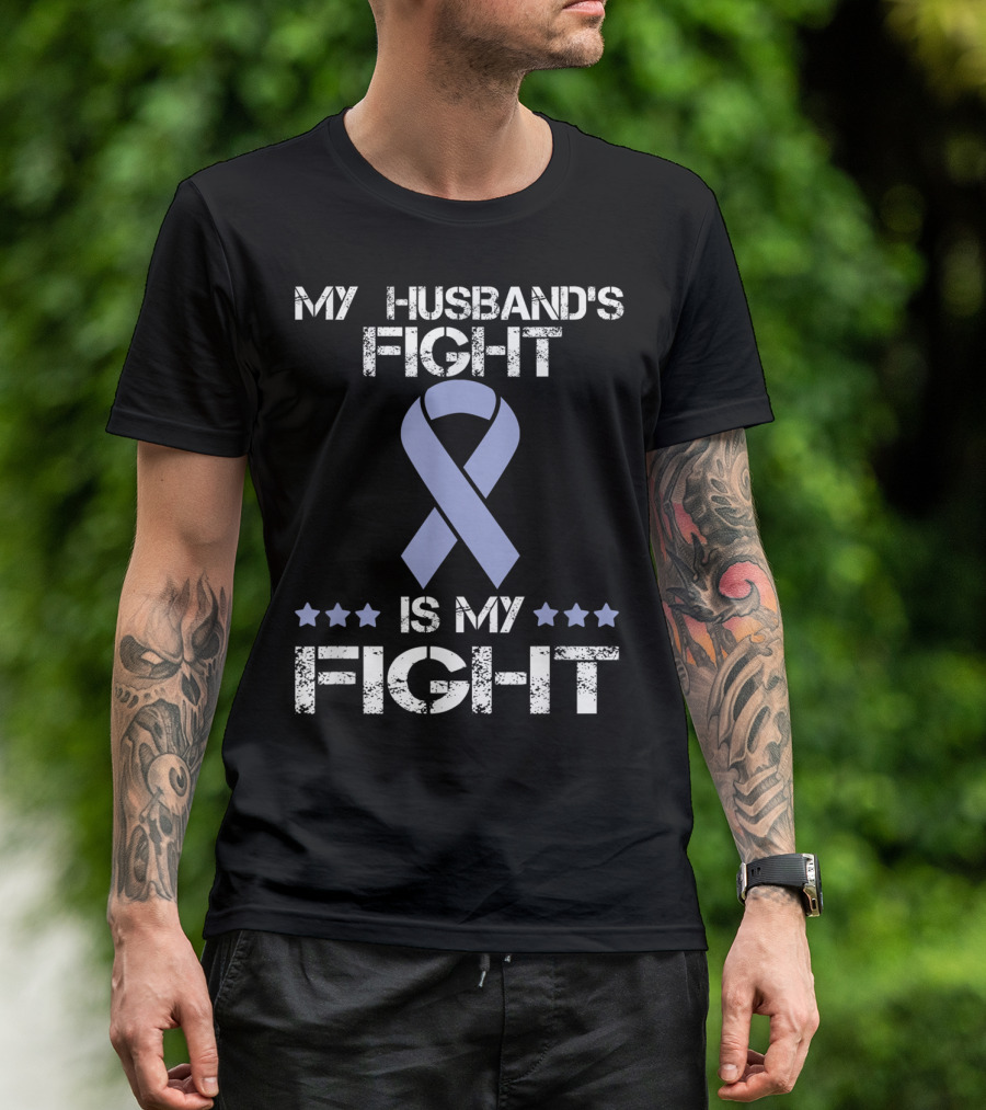 My Husband's Fight Is My Fight Esophageal Cancer Awareness Ribbon Stars T-Shirt