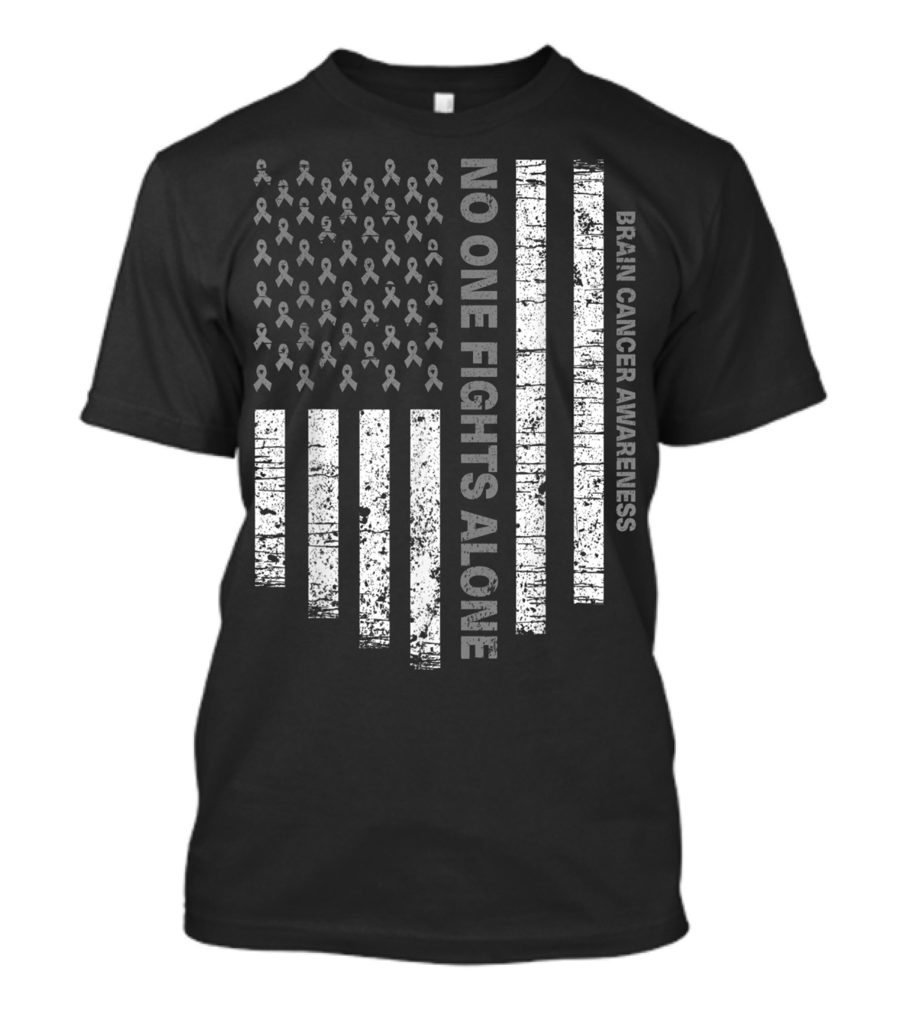 No One Fights Alone Brain Cancer Awareness USA Flag T-Shirt