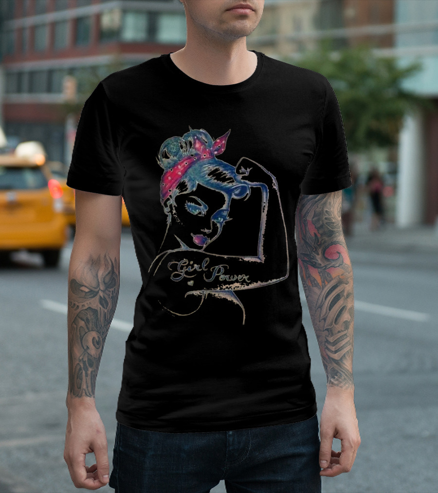 Rosie Riveter Style Girl Power Breast Cancer Awareness T-Shirt
