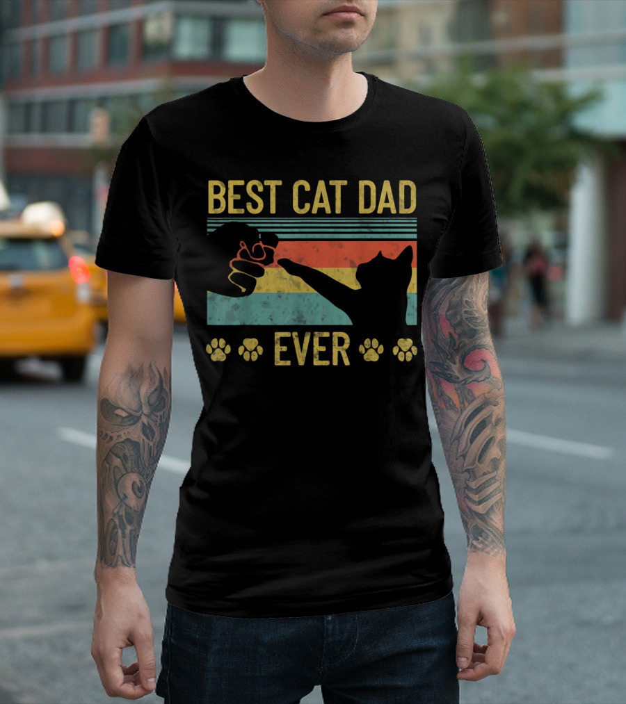 Best Cat Dad Ever Vintage Cat Paw T-Shirt