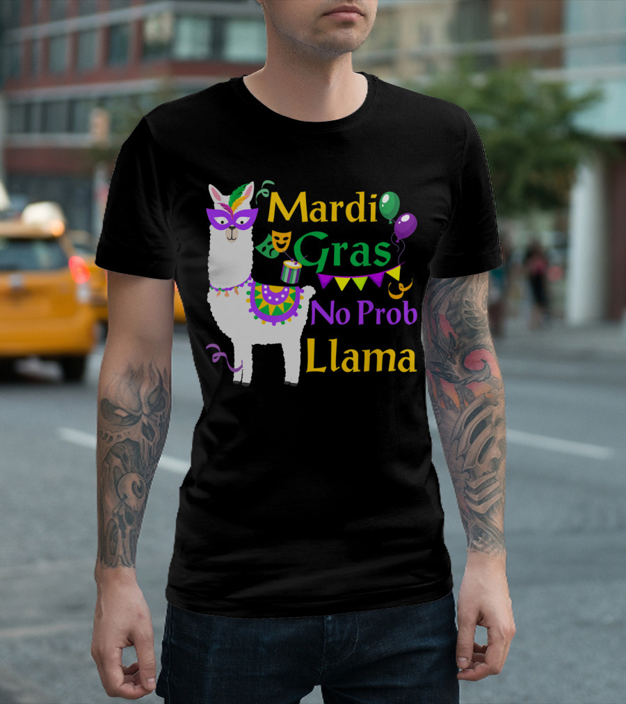 Mardi Gras Llama No Probllama Party Mask Balloons T-Shirt