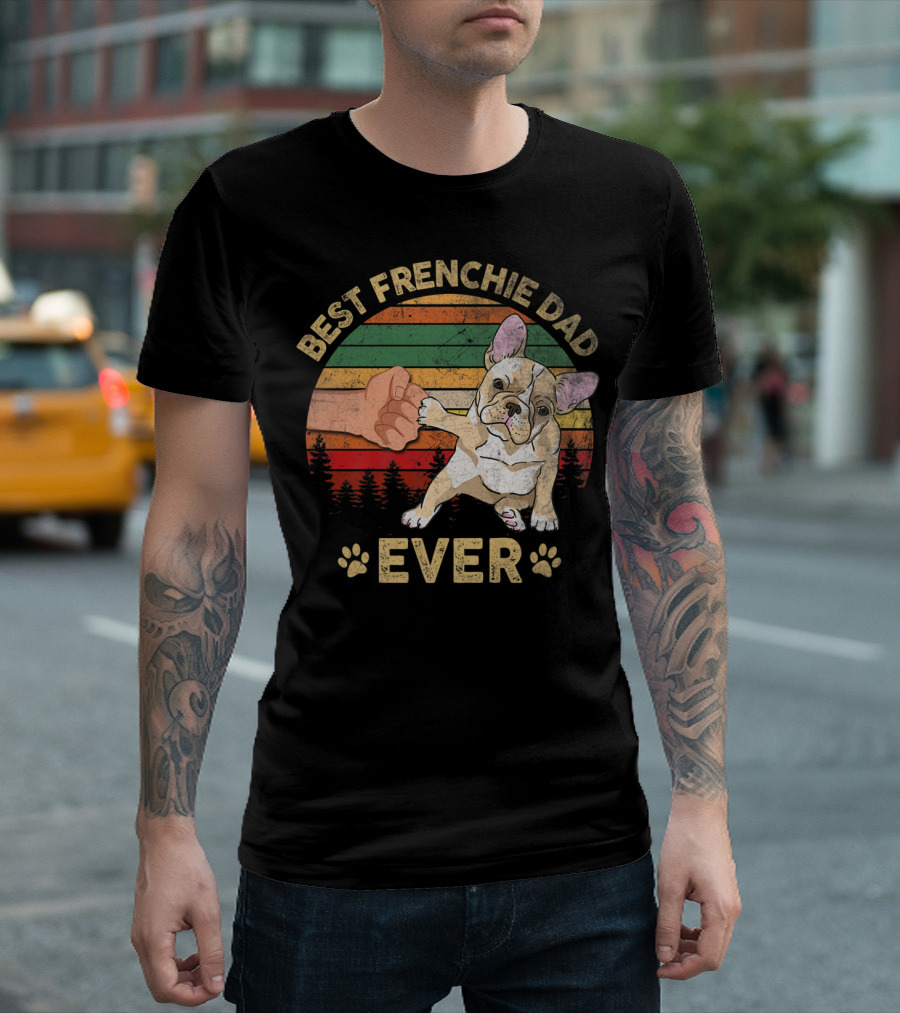 Best Frenchie Dad Ever Vintage Dog Paw Fist Bump T-Shirt