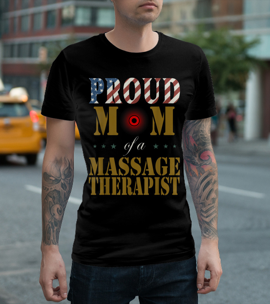 Proud American Mom of a Massage Therapist Vintage Flag T-Shirt