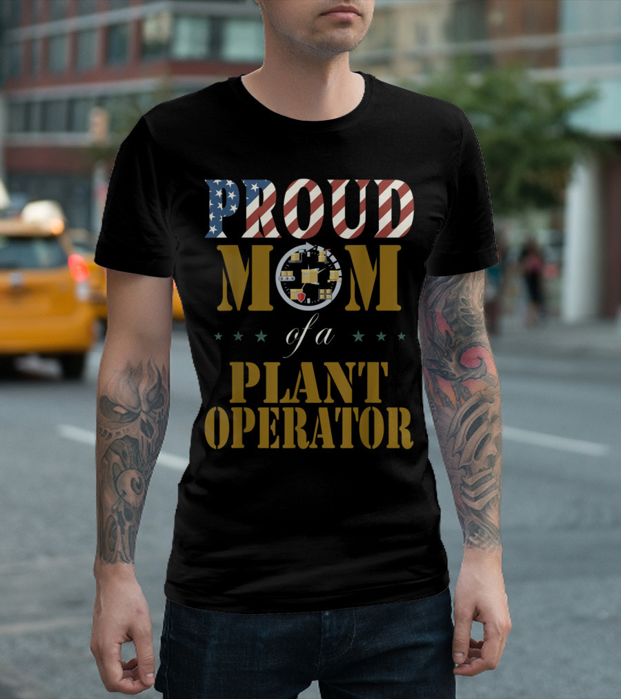 Proud Mom of a Plant Operator Vintage American Flag T-Shirt