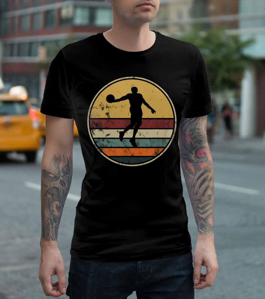 Vintage Basketball Silhouette Retro Stripes T-Shirt