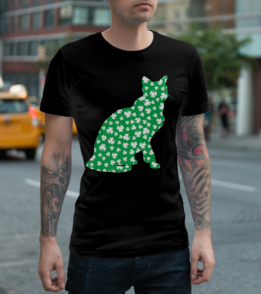 St Patrick Day Siamese Cat Clover Pattern Pet Lovers T-Shirt