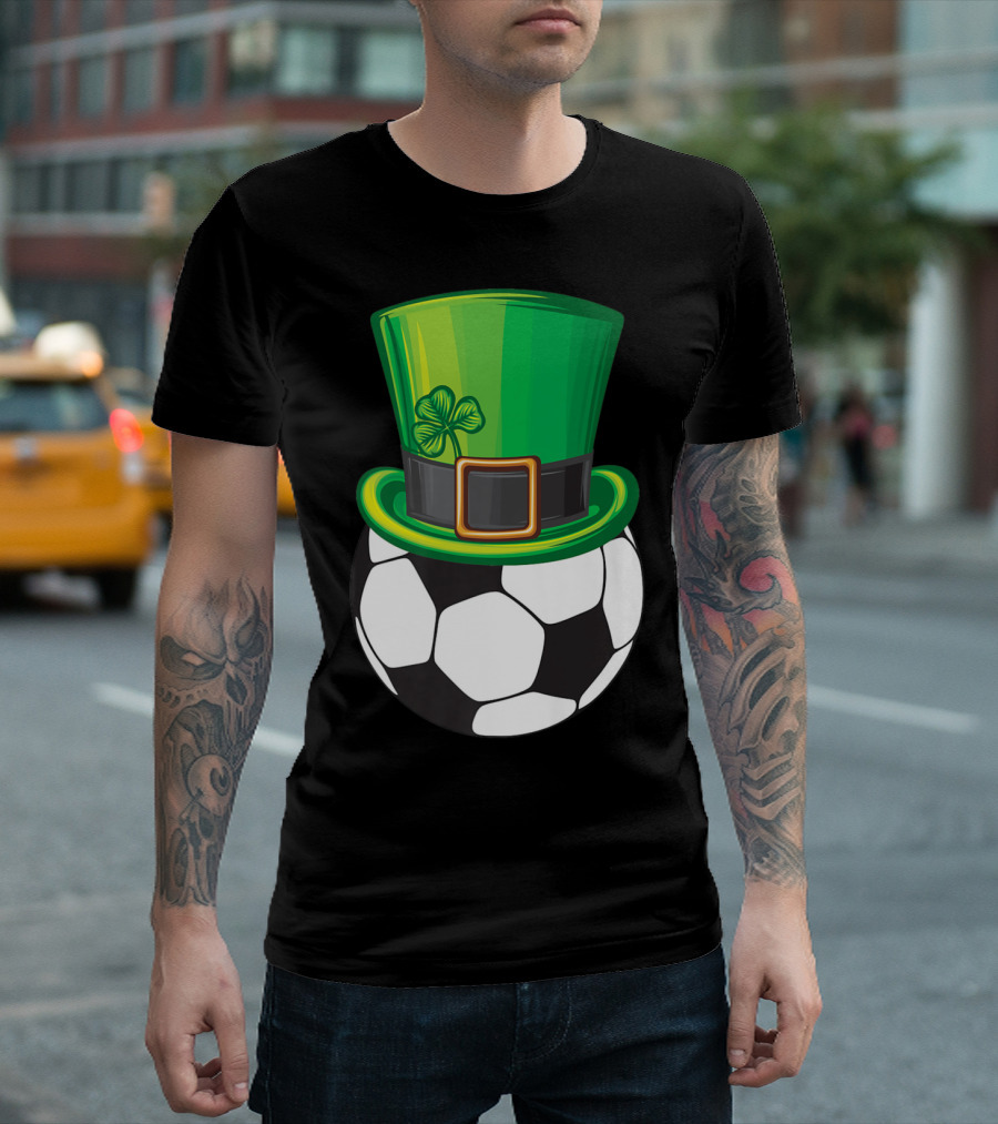 Soccer Ball with Shamrock Hat for Coach Patrick's Day T-Shirt