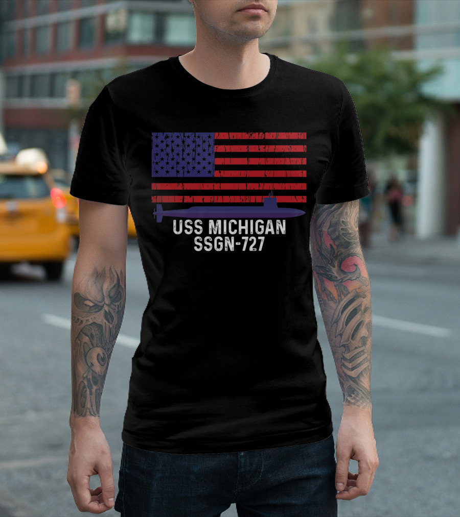 USS Michigan SSGN-727 Navy Submarine American Flag T-Shirt