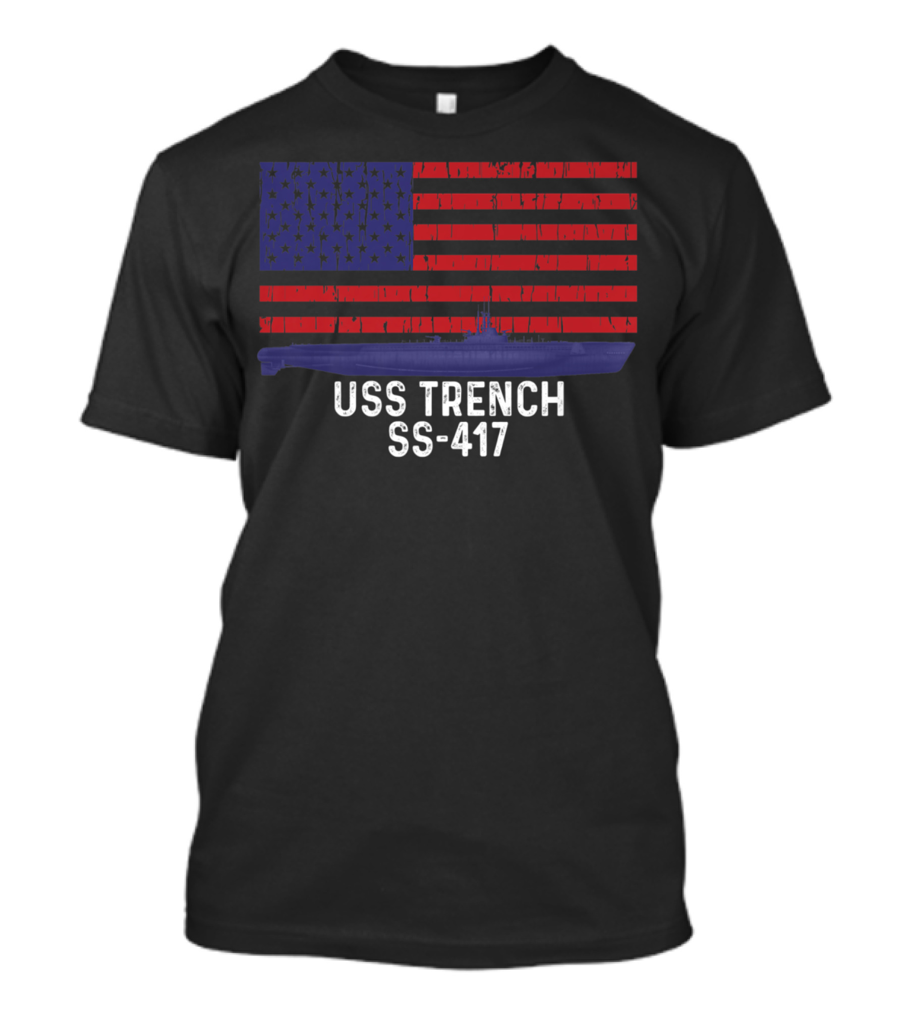 USS Trench SS-417 Navy Submarine American Flag T-Shirt