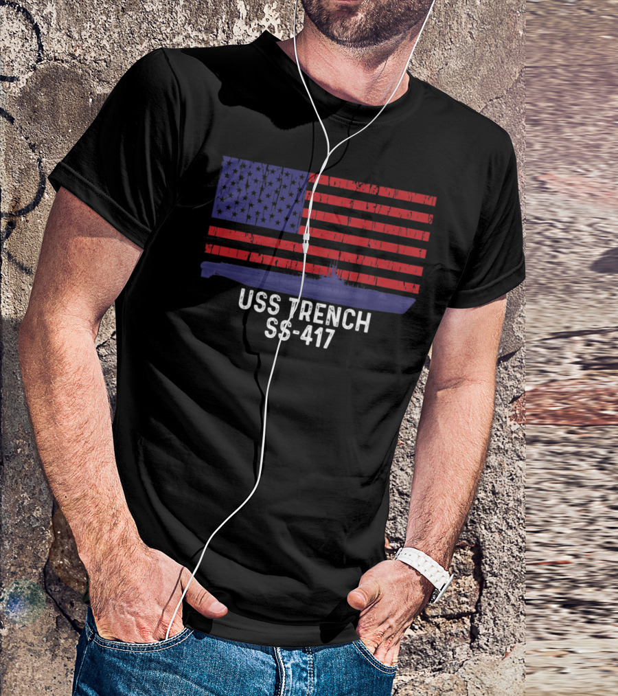 USS Trench SS-417 Navy Submarine American Flag T-Shirt