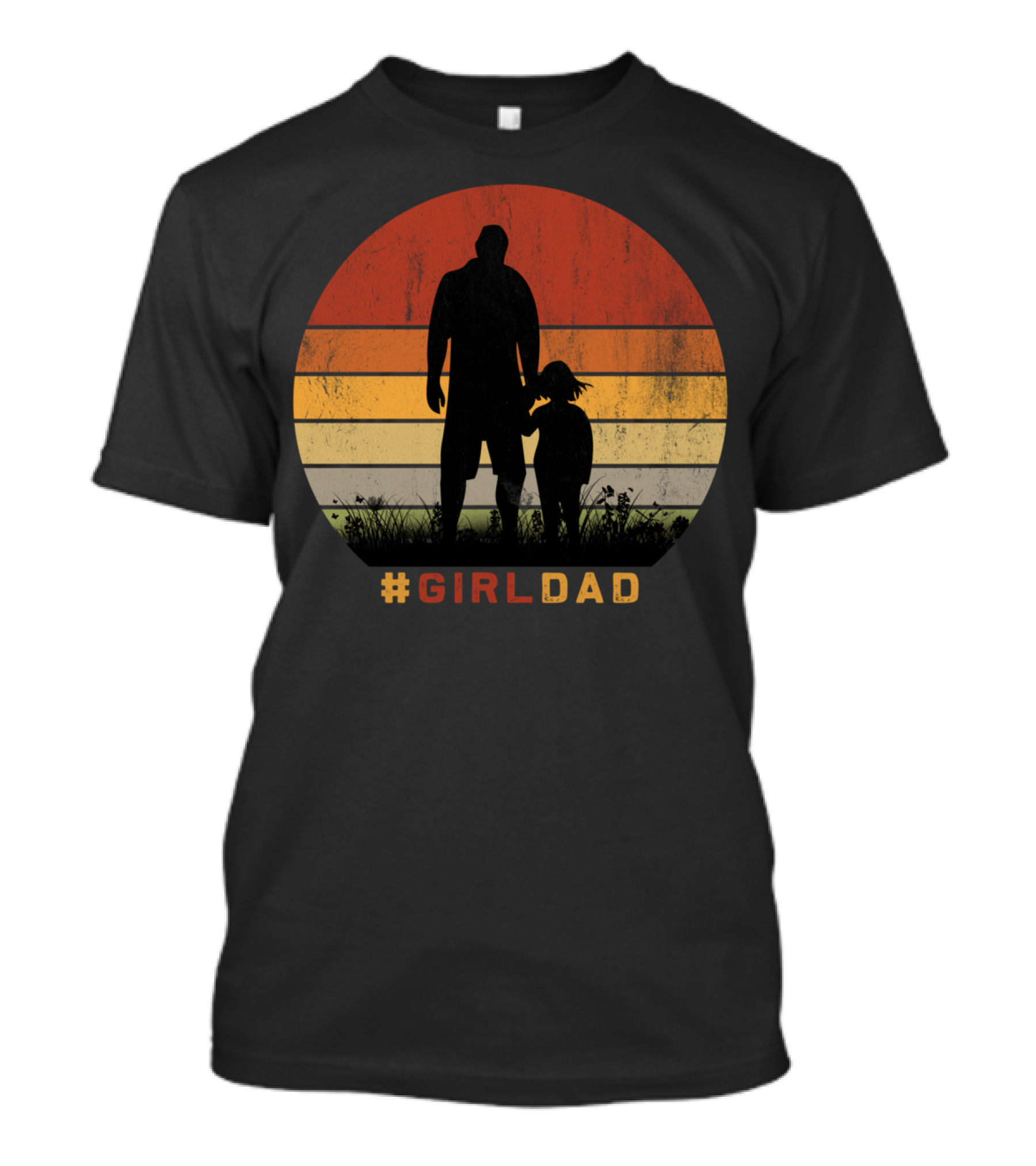 Girldad Father Daughter Silhouette Vintage Sunset Retro T-Shirt