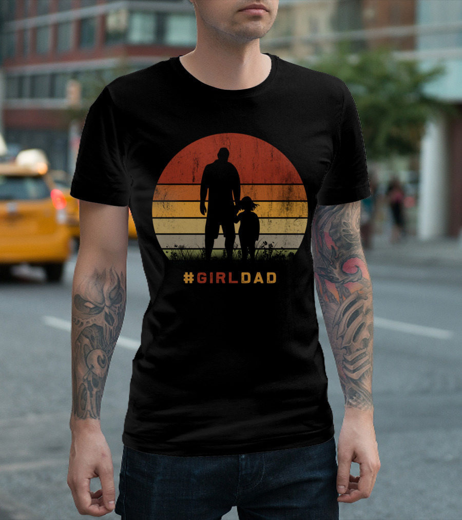 Girldad Father Daughter Silhouette Vintage Sunset Retro T-Shirt
