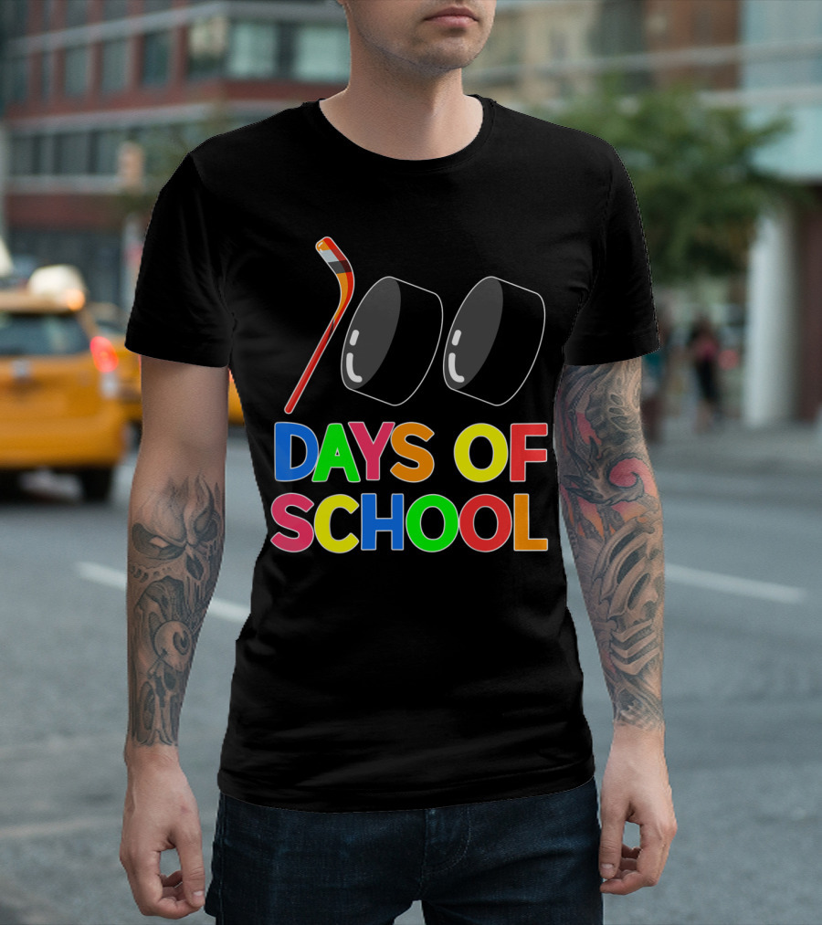 100 Days Of School Hockey Puck And Stick T-Shirt