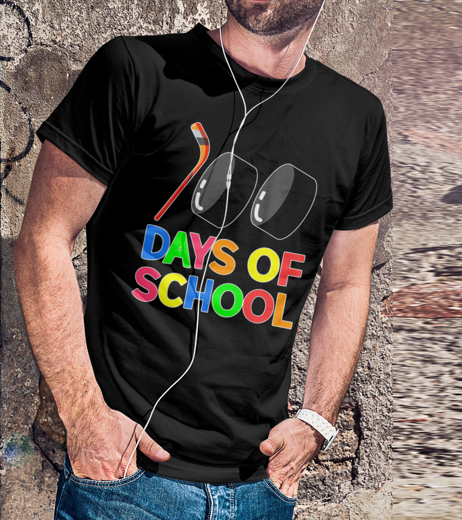 100 Days Of School Hockey Puck And Stick T-Shirt
