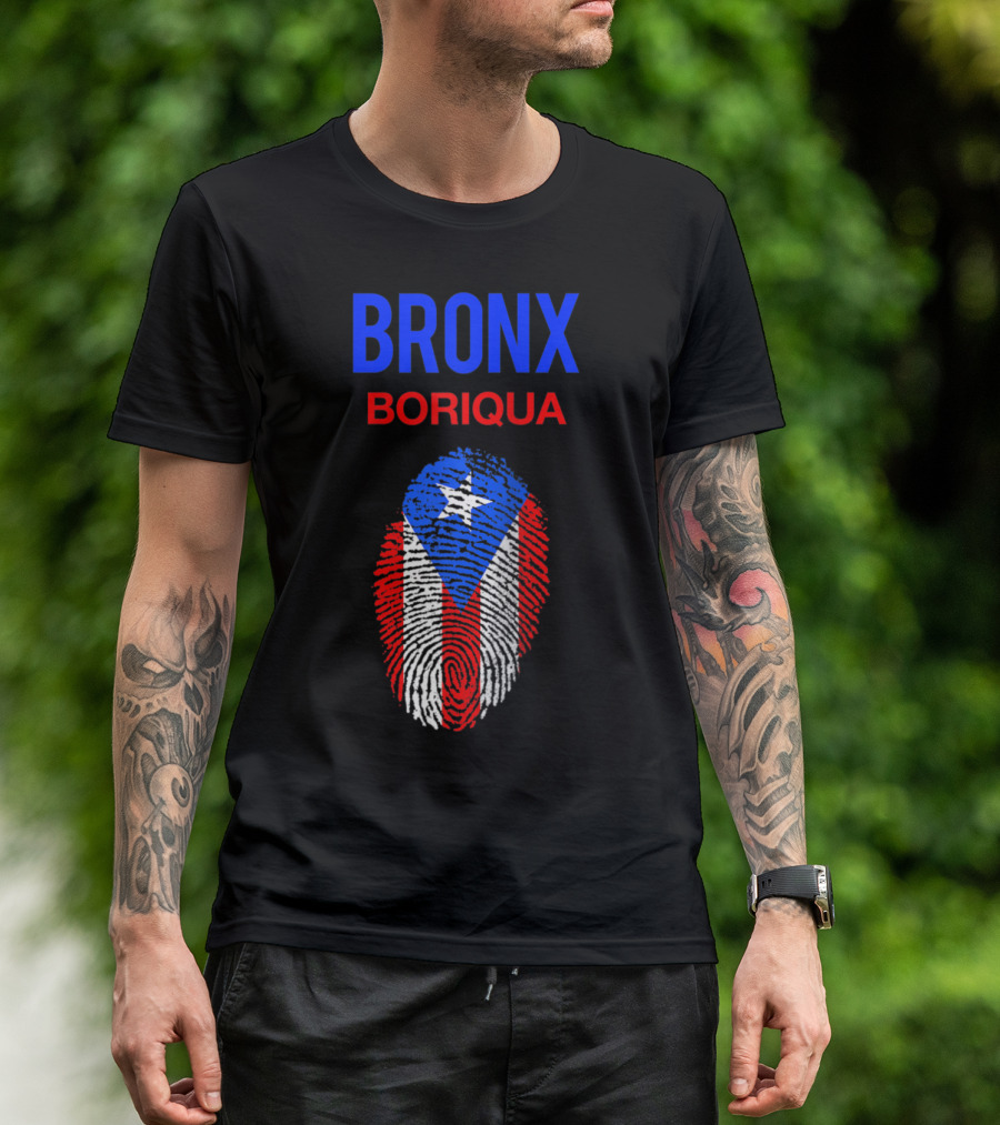 Bronx Boriqua Puerto Rico Flag Fingerprint NYC Nuyorican T-Shirt