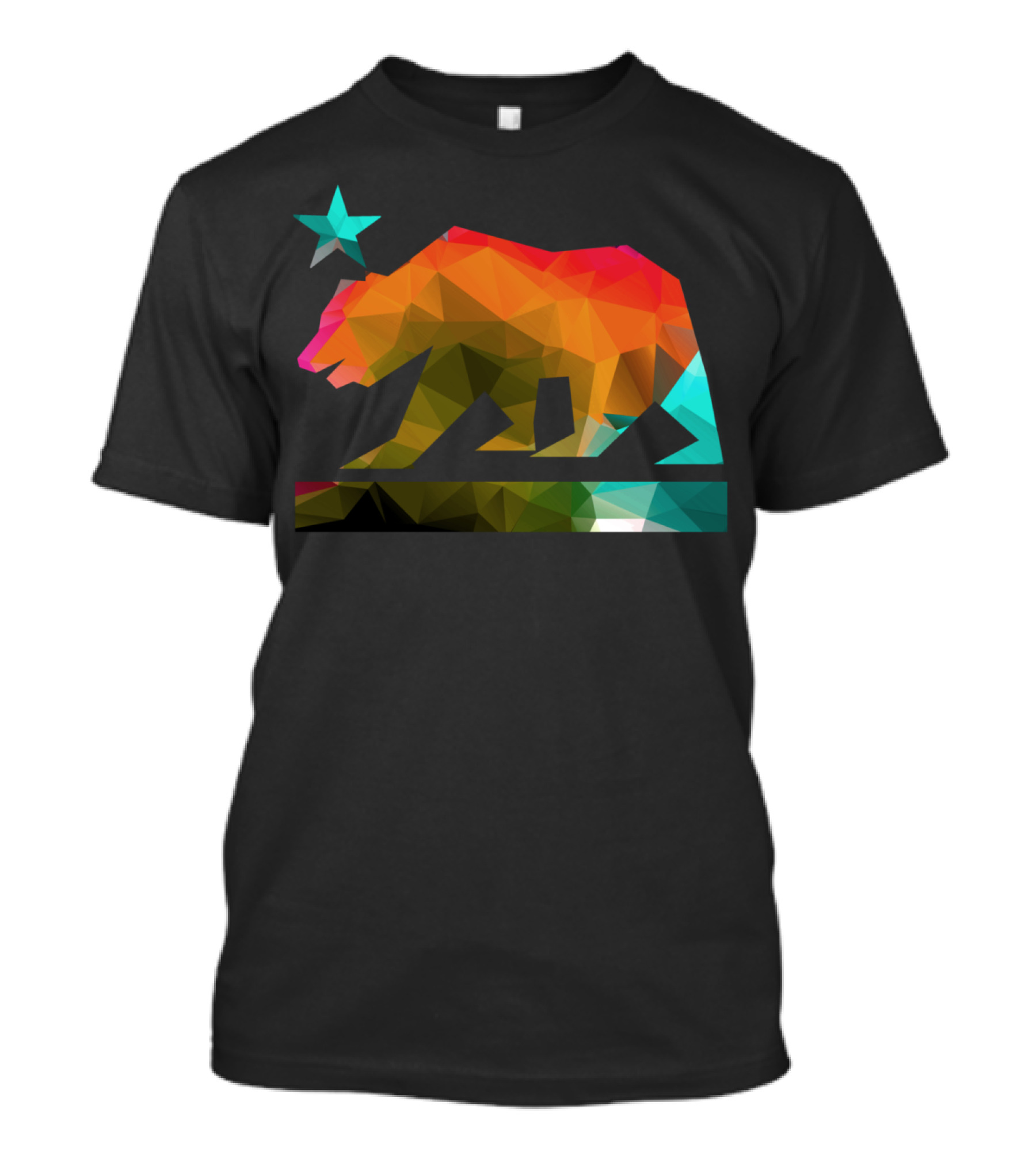 California Bear With Fractal Geometric Colors And Star T-Shirt