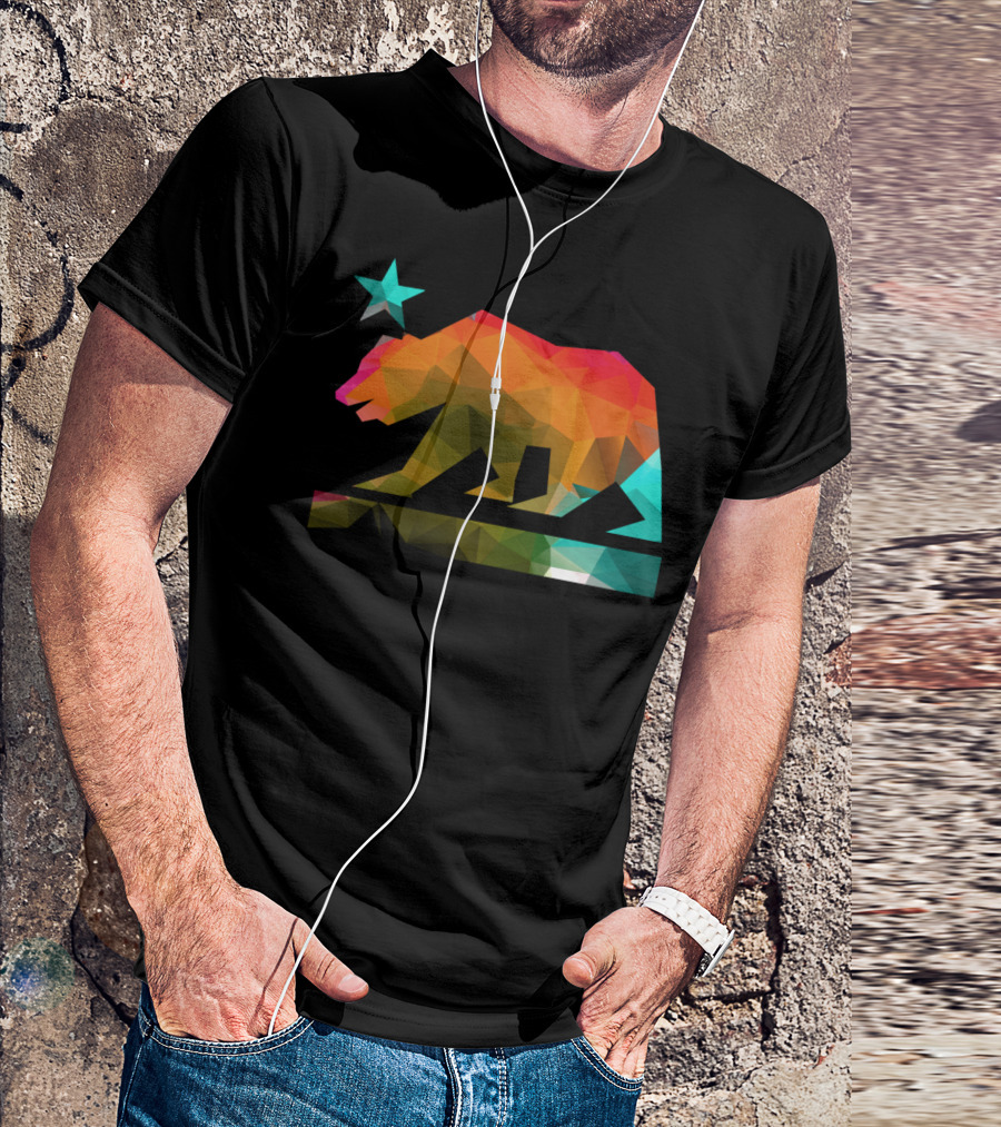 California Bear With Fractal Geometric Colors And Star T-Shirt