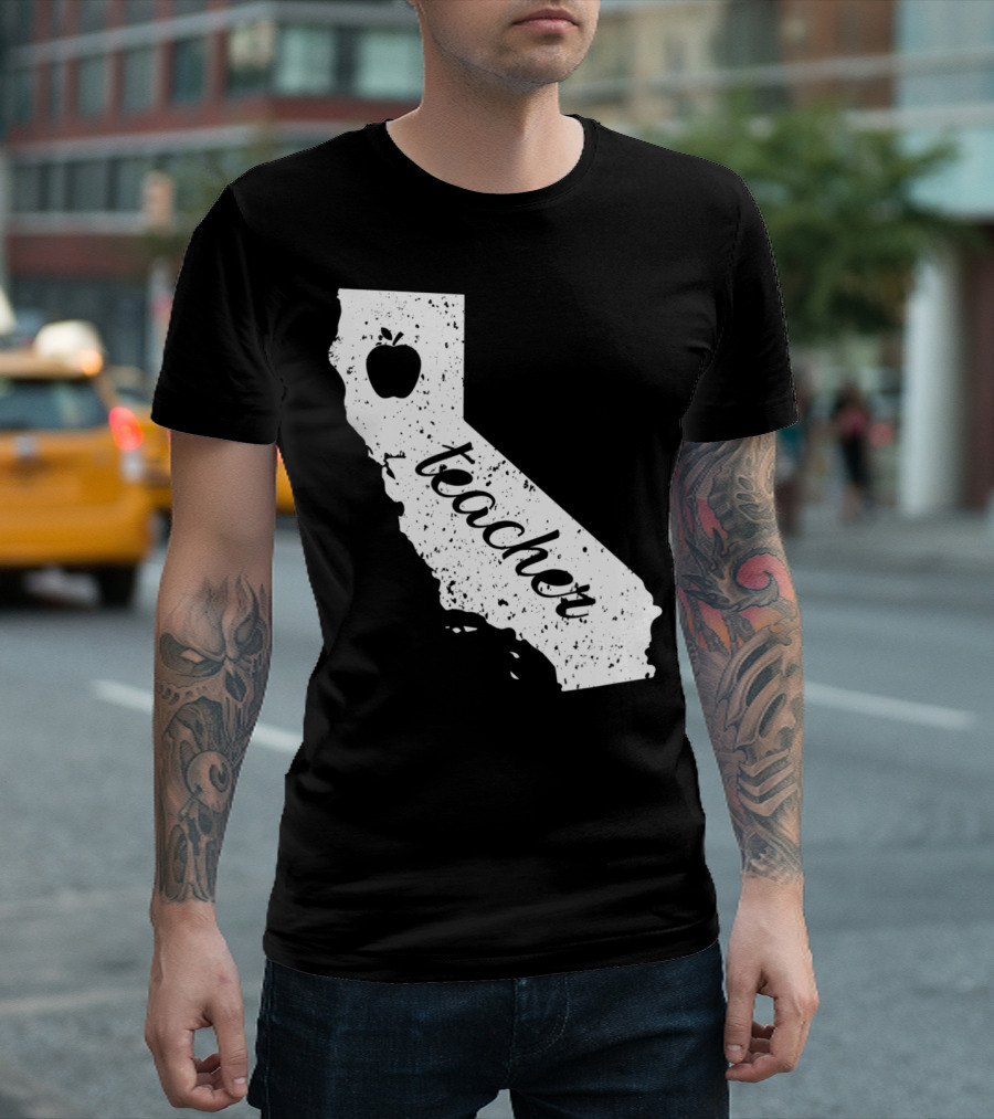 Red For Ed California Teacher Strike Public Ed Teacher Apple Map T-Shirt