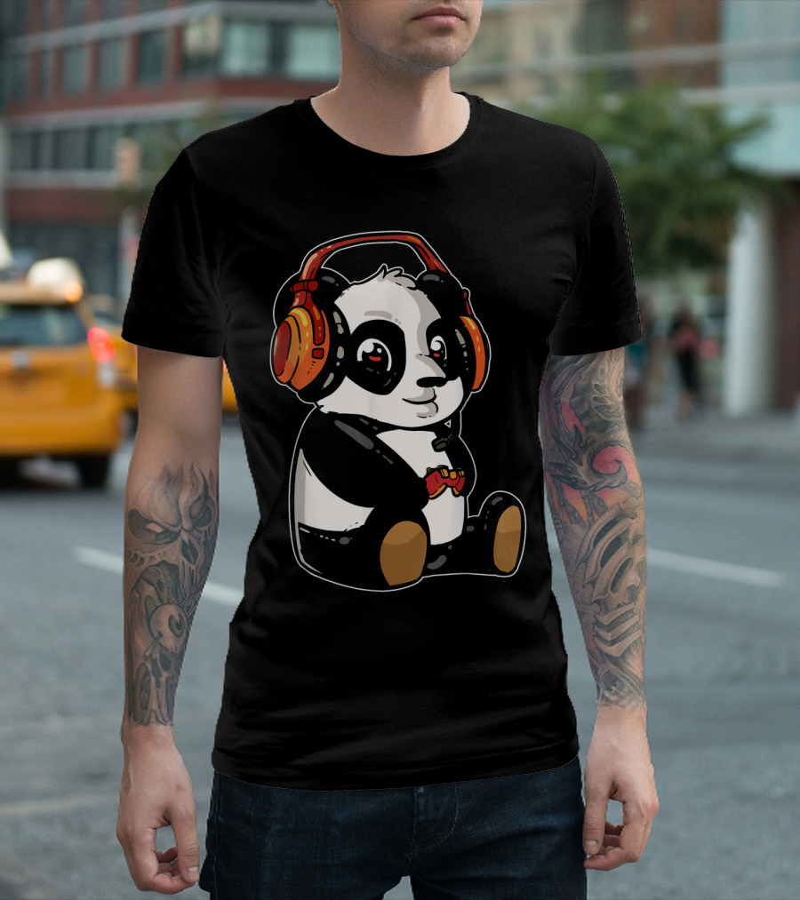 Gaming Panda Pew Gamer With Headphones And Controller T-Shirt