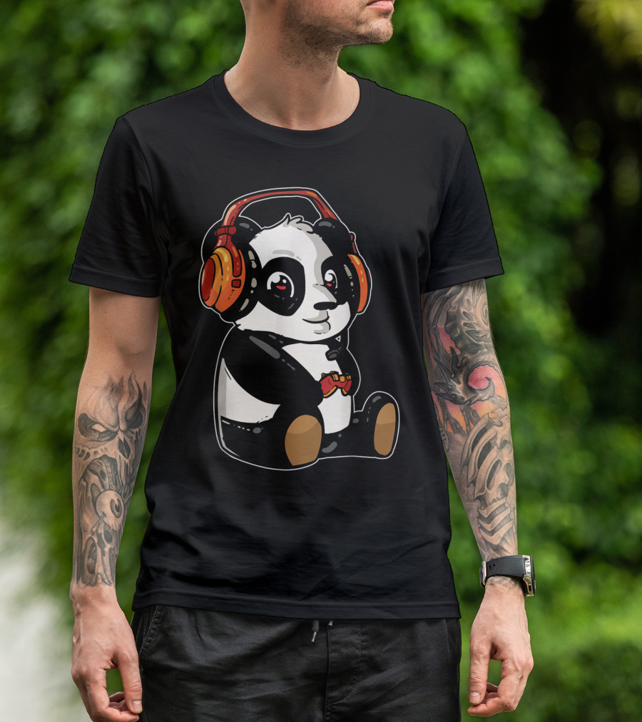 Gaming Panda Pew Gamer With Headphones And Controller T-Shirt