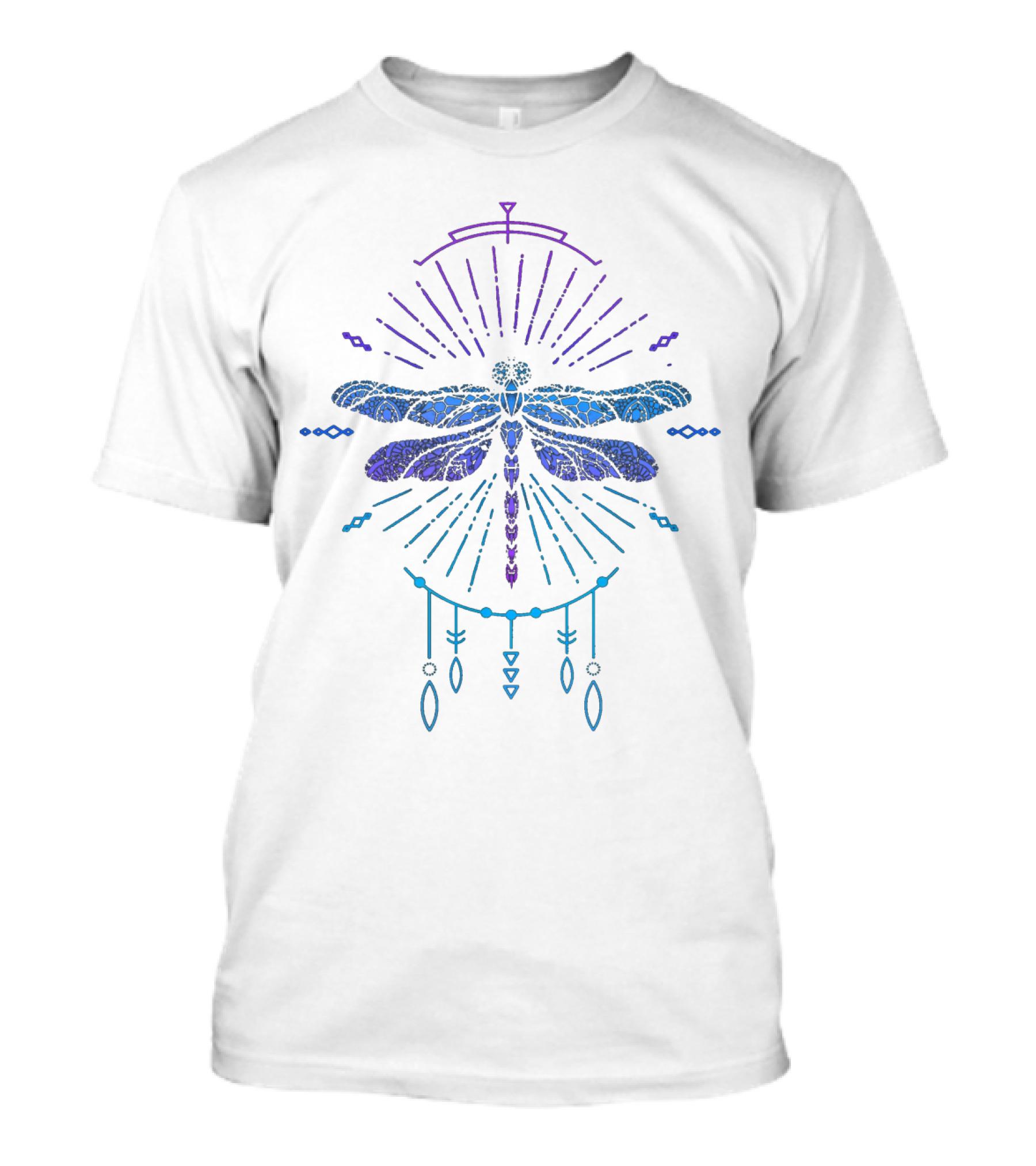 Geometric Blue Boho Dragonfly Mandala Elements T-Shirt