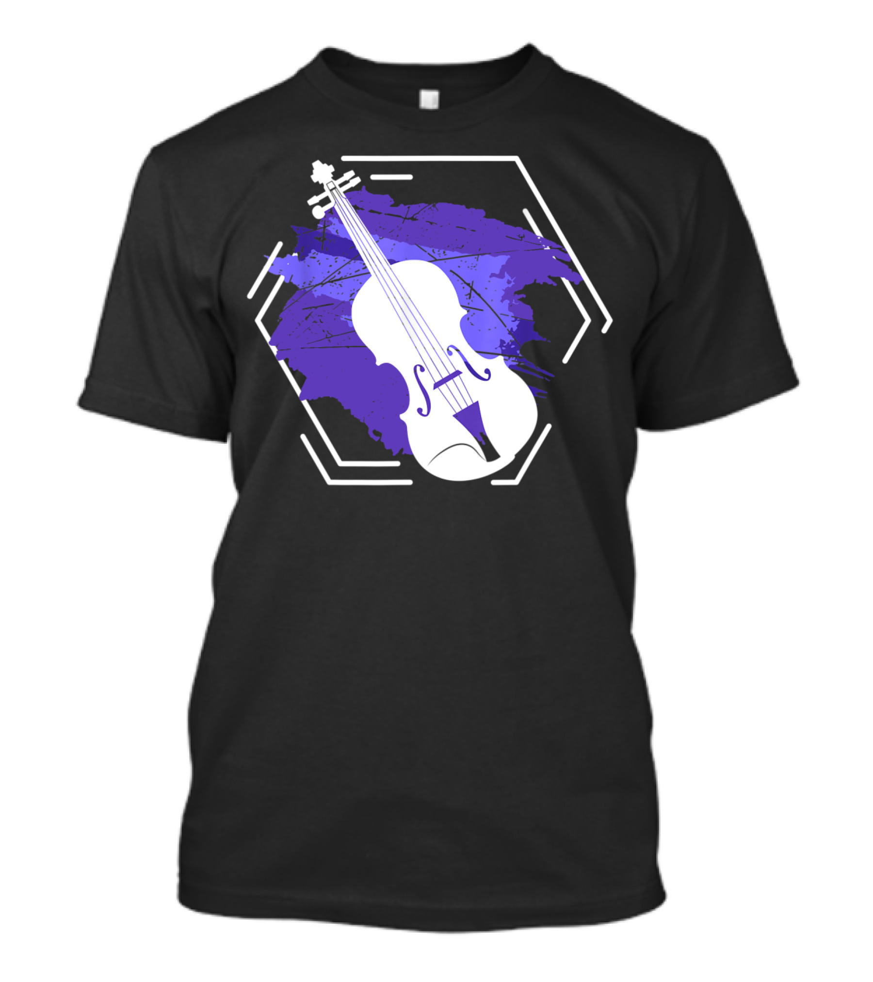 Cool Violin Fiddle Bow Strings Hexagonal Purple Brushstroke T-Shirt