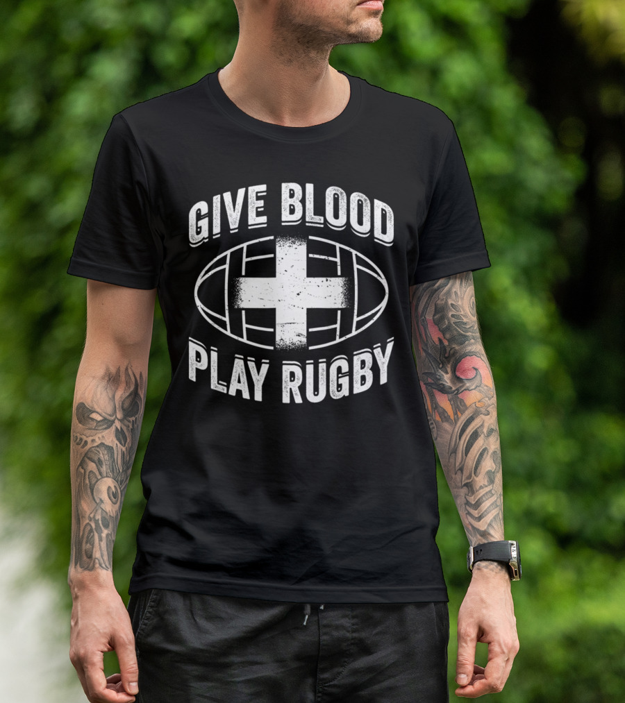Give Blood Play Rugby Rugby Ball Cross 21219 T-Shirt