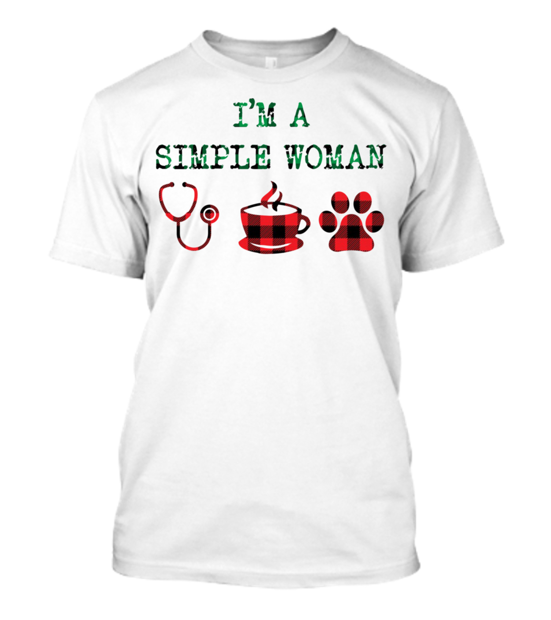 I'm A Simple Woman I Like Stethoscope Coffee Paw Plaid T-Shirt