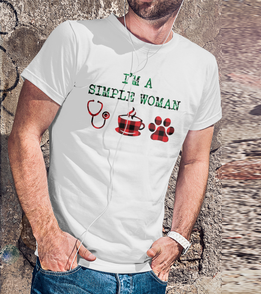 I'm A Simple Woman I Like Stethoscope Coffee Paw Plaid T-Shirt