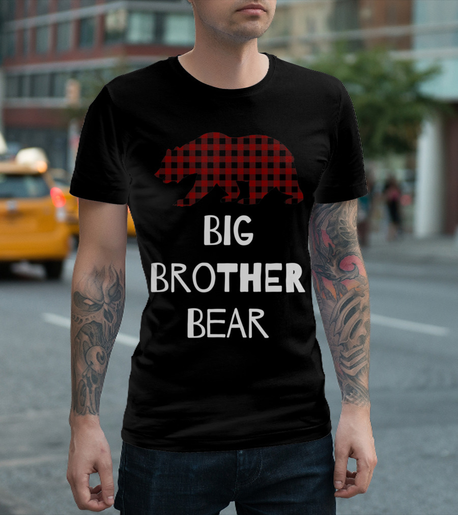 Big Brother Bear Buffalo Plaid Sibling Announcement T-Shirt
