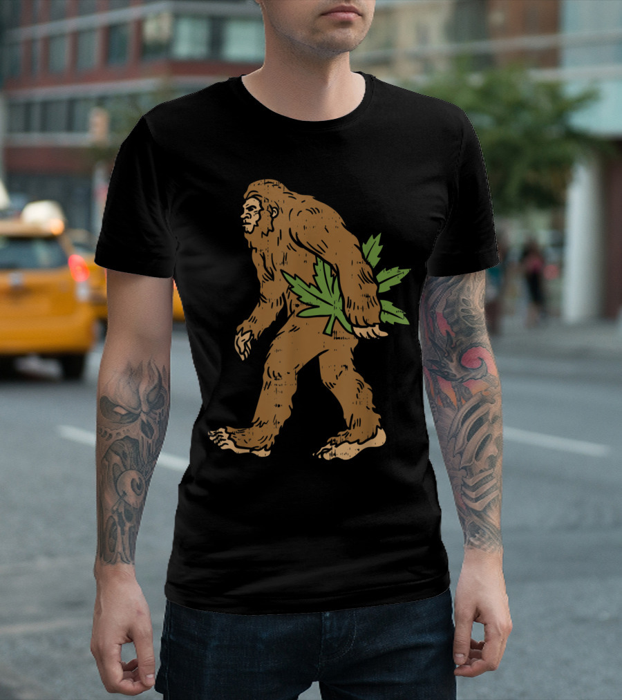 Bigfoot Cannabis Weed Leaf Marijuana 420 Funny T-Shirt