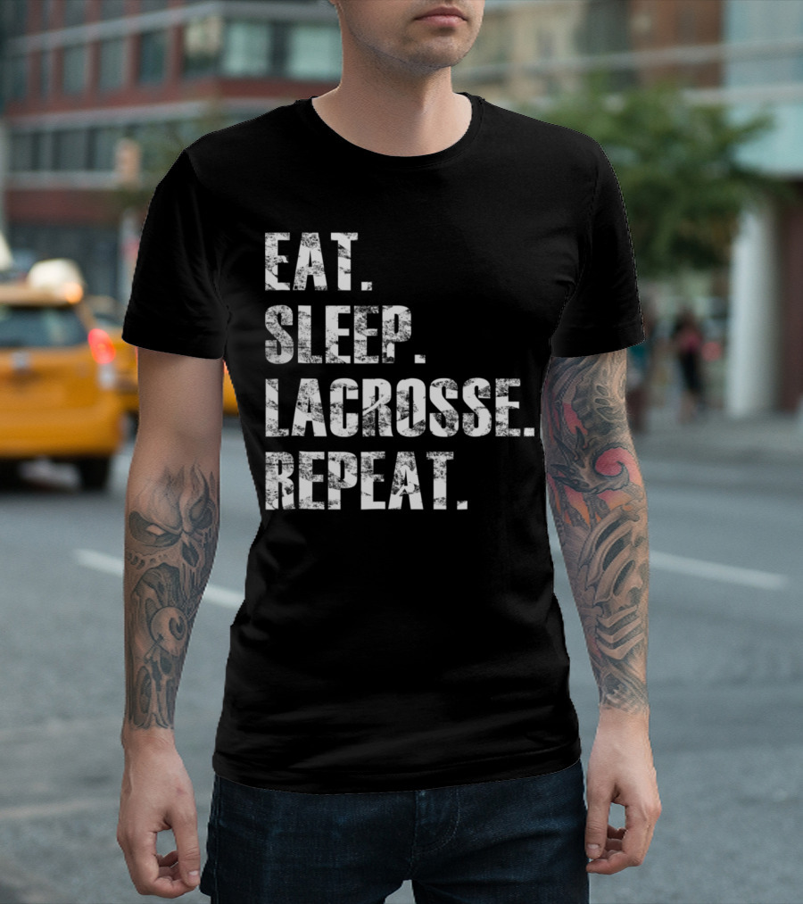 Eat Sleep Lacrosse Repeat Black T-Shirt