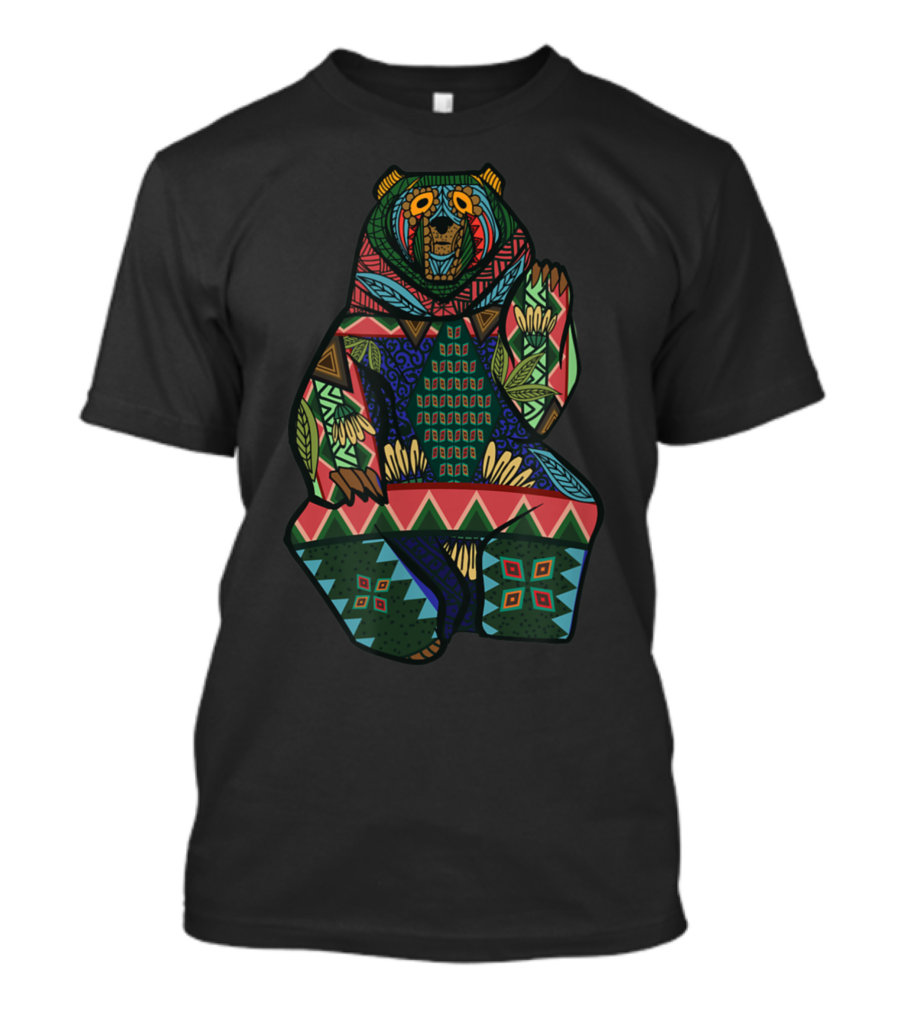 Hippie Bear Mandala Awareness Peace Multicolor Patterned T-Shirt
