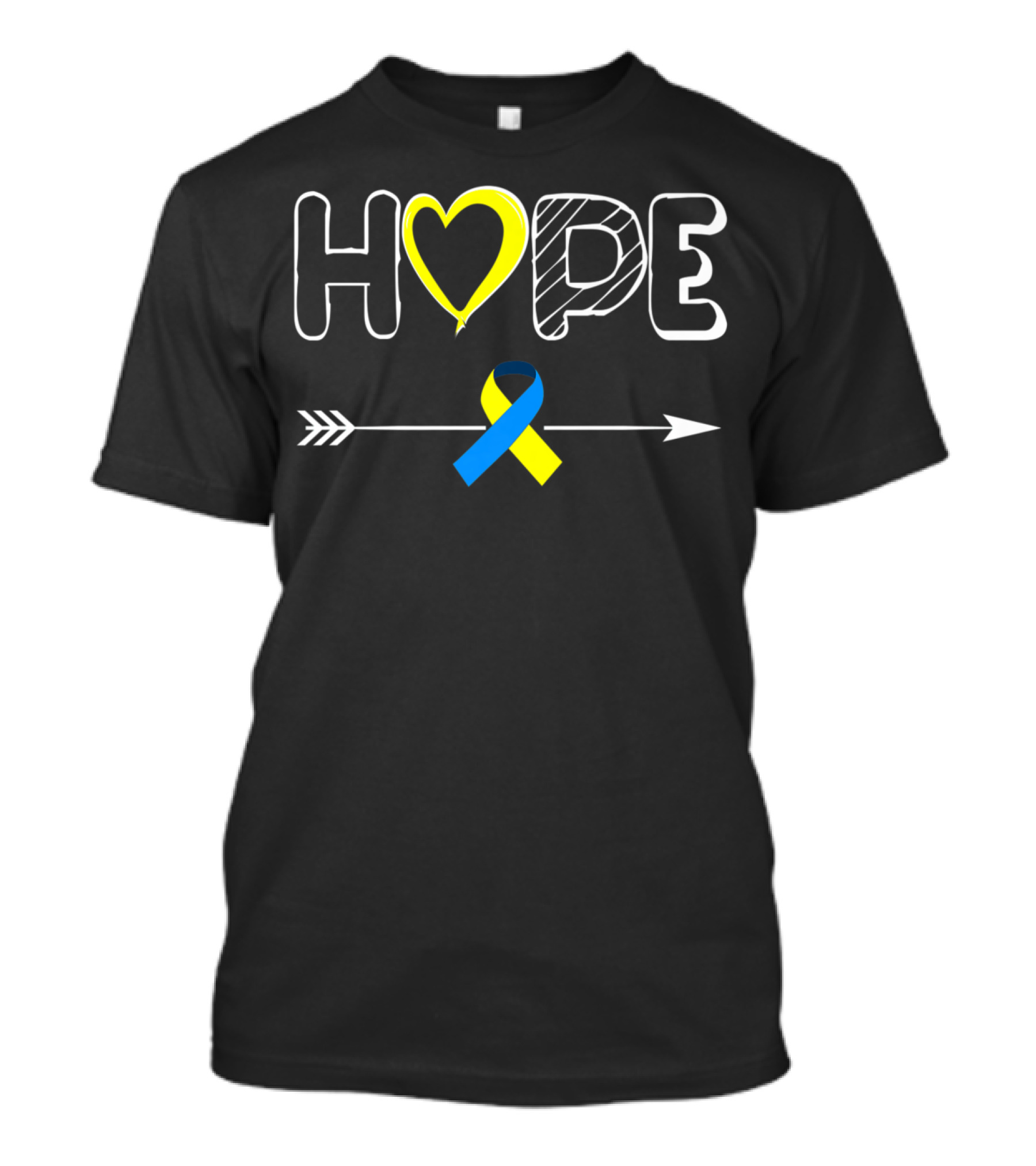 Hope Heart Yellow Blue Ribbon Arrow Trisomy 21 Down Syndrome Awareness T-Shirt