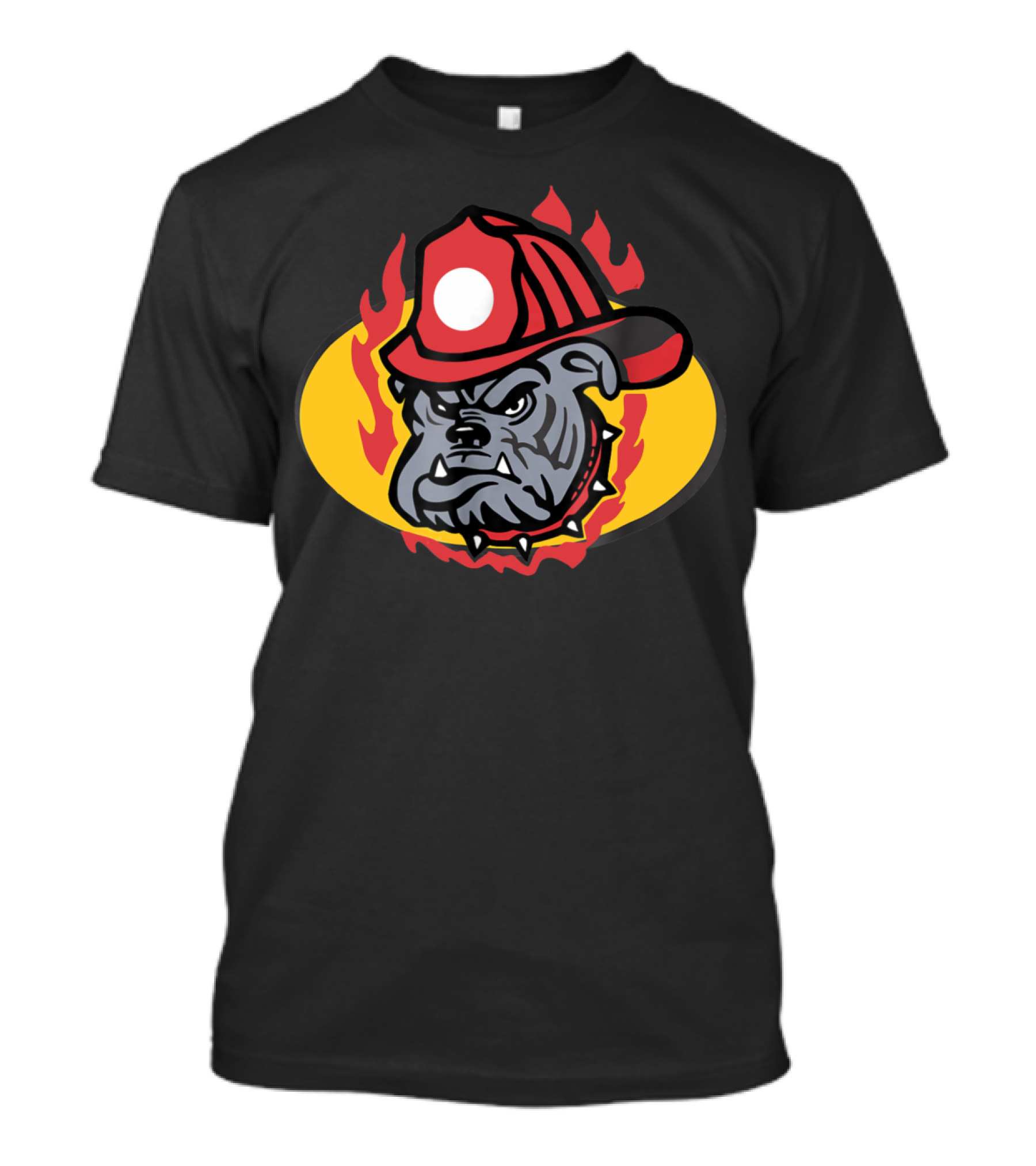 Firefighter Cartoon Fireman Bulldog Flames Fan T-Shirt