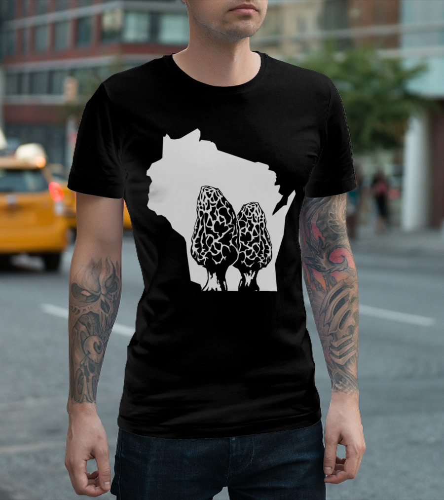 Wisconsin Morel Mushroom Hunter Houby Hunting State Outline T-Shirt