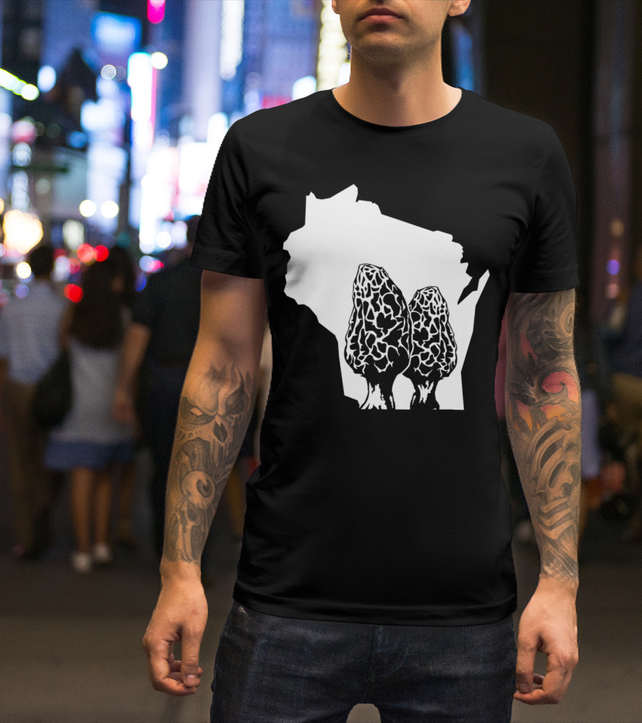 Wisconsin Morel Mushroom Hunter Houby Hunting State Outline T-Shirt