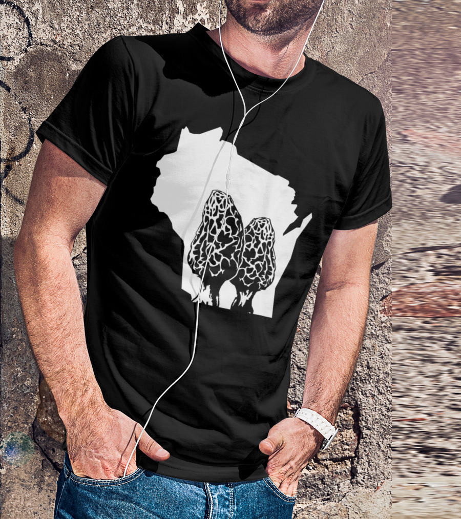 Wisconsin Morel Mushroom Hunter Houby Hunting State Outline T-Shirt