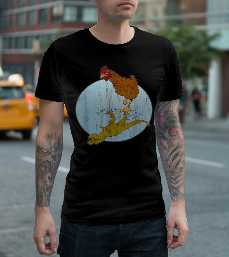 Chicken Dinosaur Evolution Science Lover Humorous Reflection T-Shirt