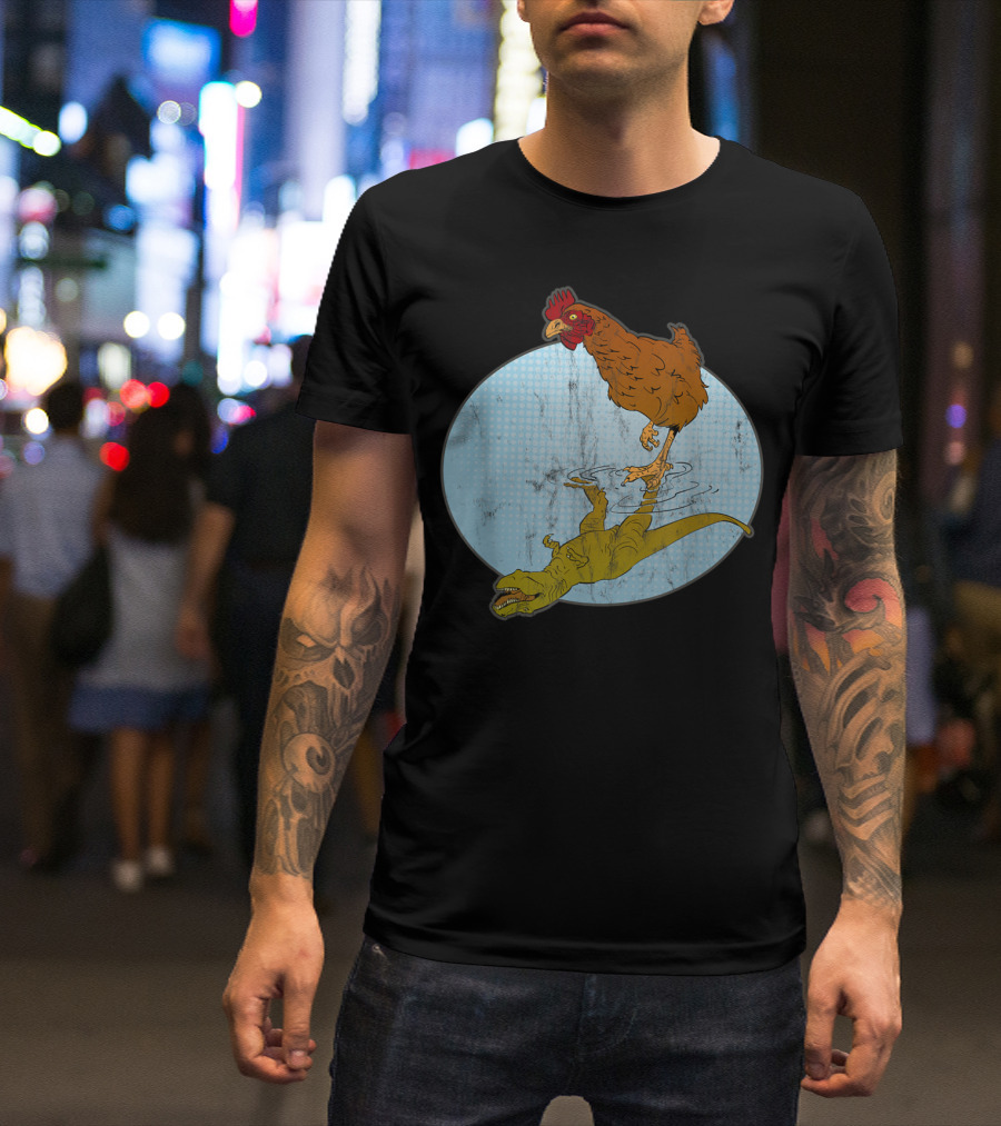 Chicken Dinosaur Evolution Science Lover Humorous Reflection T-Shirt