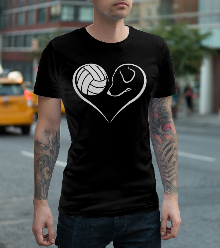 Heart-Shaped Volleyball and Dog Design Easily Distracted Sports Fans T-Shirt
