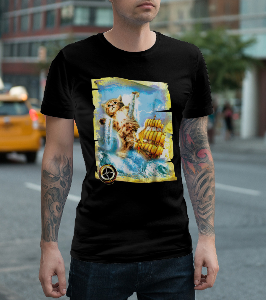 Funny Hipster Cat Kraken Spoof Zany Adventure T-Shirt