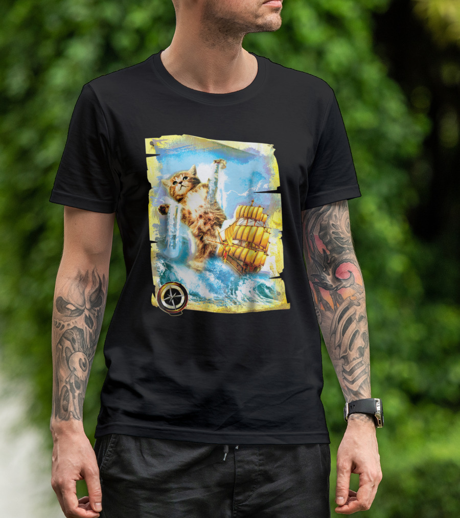 Funny Hipster Cat Kraken Spoof Zany Adventure T-Shirt